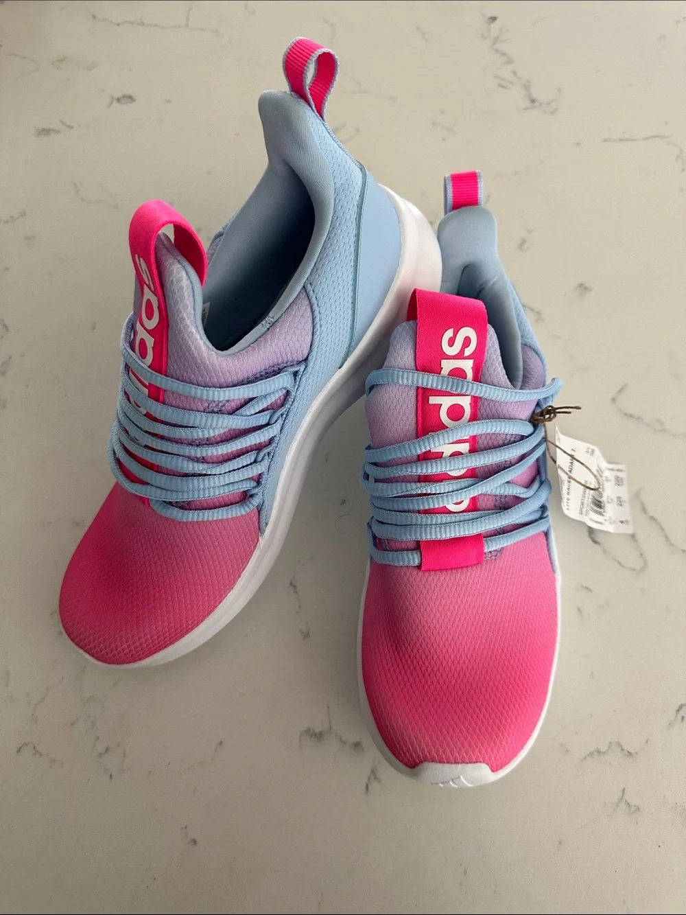adidas Kids Pink and Light Blue Slip-On Sneakers with Elastic Laces
